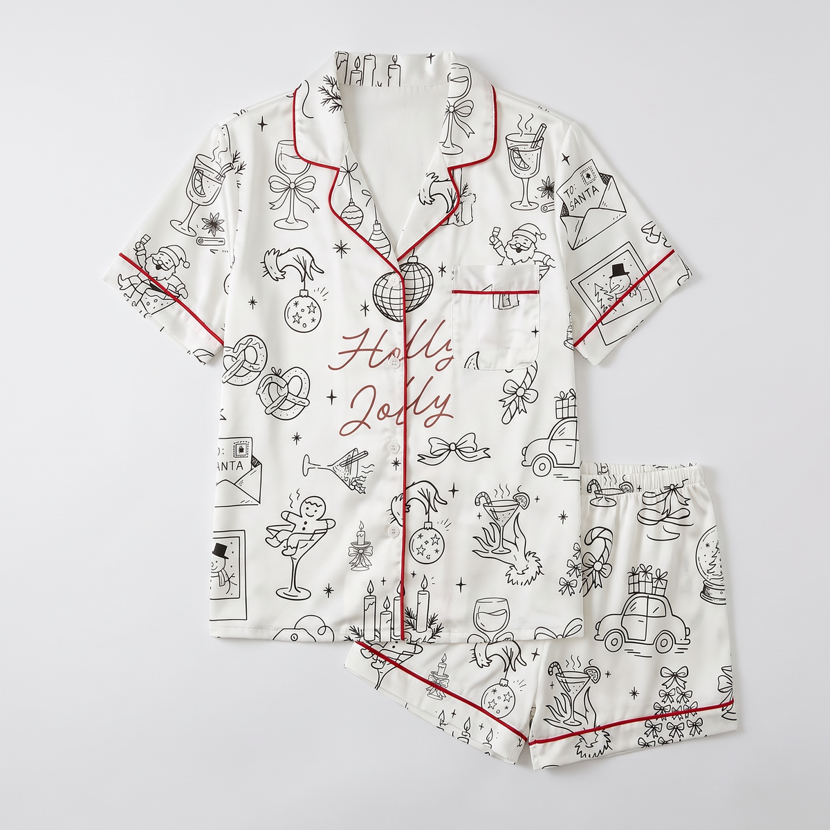 Holly Jolly Sketches Women's Pajama Set - flat lay