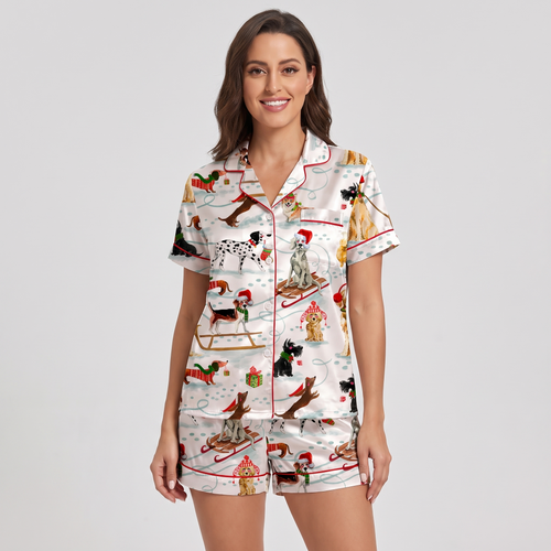 Sled Dog Party Women's Pajama Set - short sleeve and shorts
