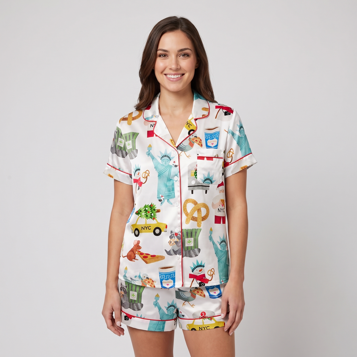 Statue Of Liberty Christmas Women's Pajama Set - short sleeve and shorts