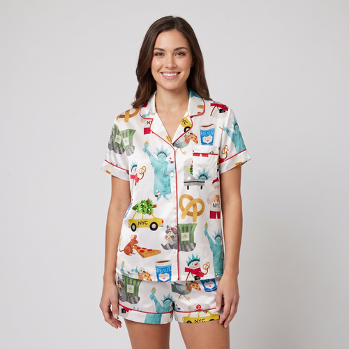 Statue Of Liberty Christmas Women's Pajama Set - short sleeve and shorts