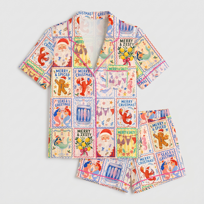 Merry & Zesty Coastal Christmas Women's Pajama Set - flat lay