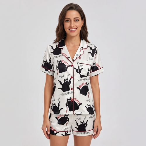Pew Pew Cats Women's Pajama Set - short sleeve and shorts