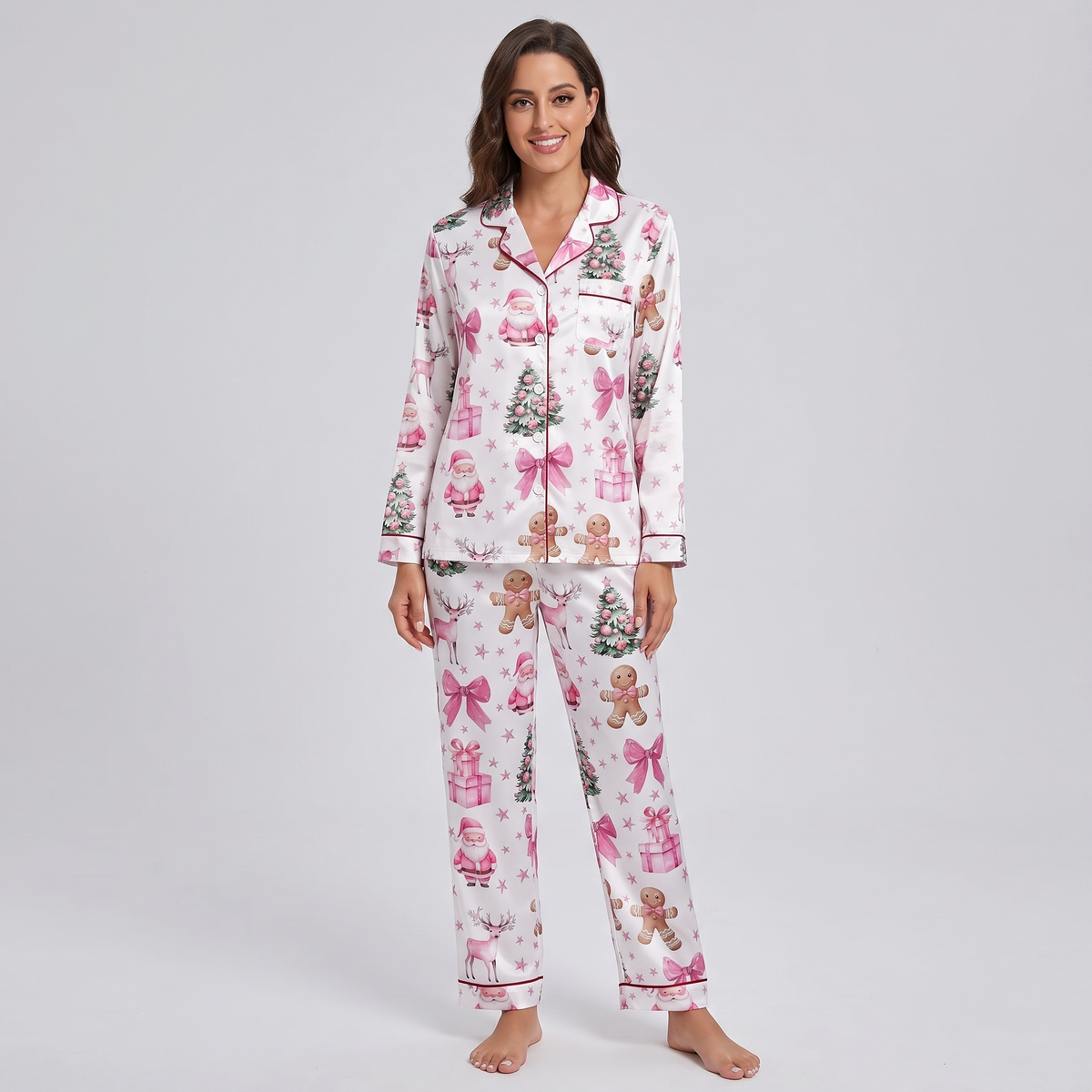 Pink Coquette Gingerbread Women's Pajama Set - long sleeve and pants