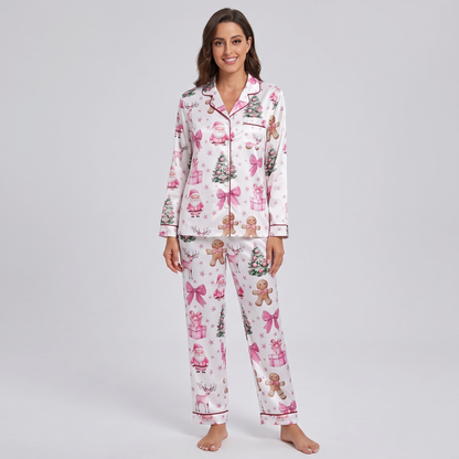 Pink Coquette Gingerbread Women's Pajama Set - long sleeve and pants
