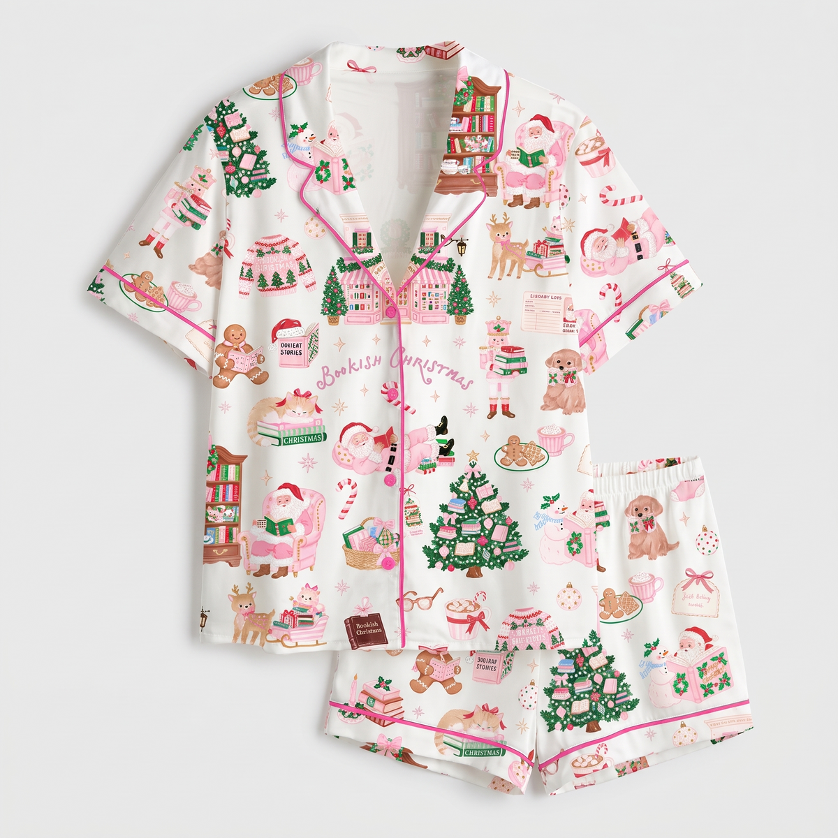 Bookish Christmas Women's Pajama Set - flat lay