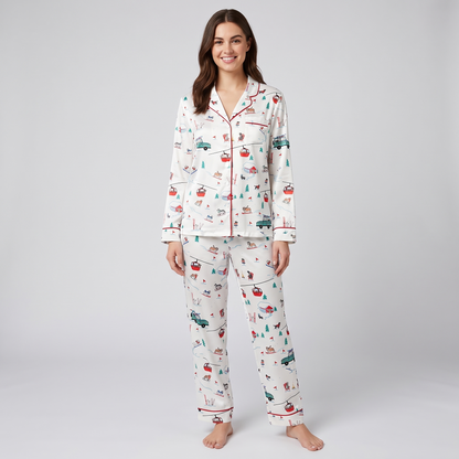 Ski Trip Pups Women's Pajama Set - long sleeve and pants
