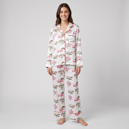 Retro Holiday Cocktails Women's Pajama Set - long sleeve and pants