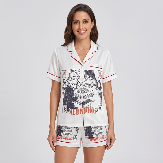 Meowjong Women's Pajama Set - short sleeve and shorts