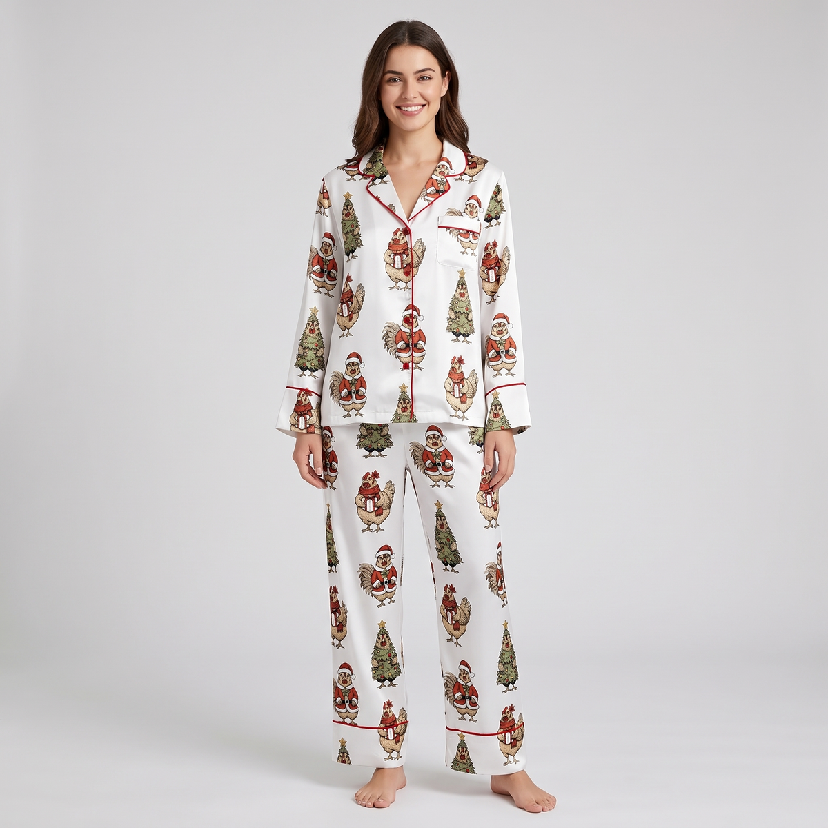 Christmas Chicken Farm Women's Pajama Set - long sleeve and pants