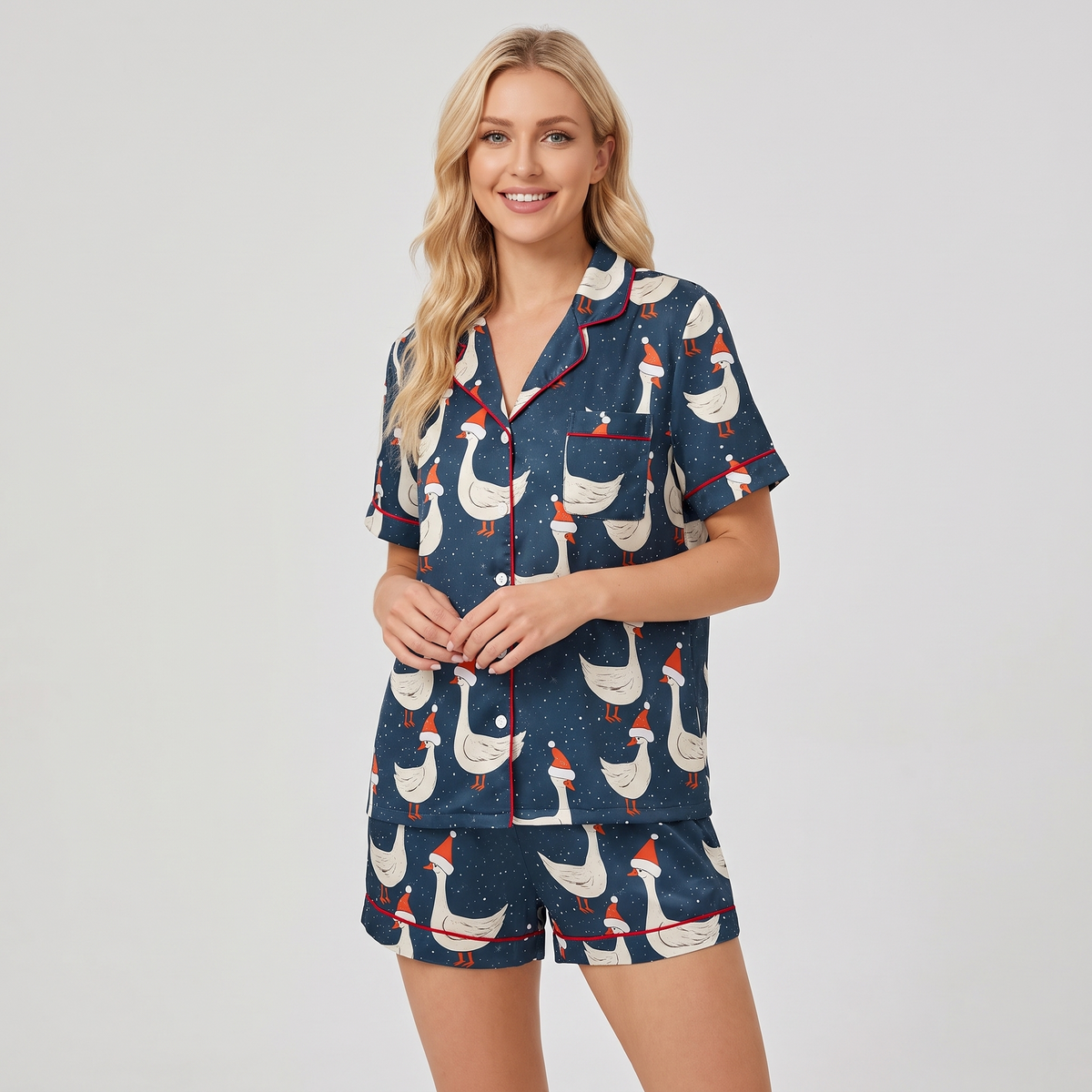 Silly Goose Christmas Women's Pajama Set - short sleeve and shorts