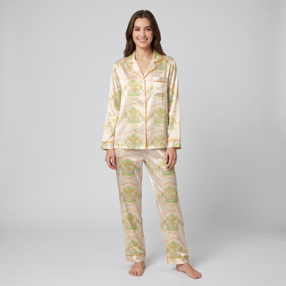 Gilded Carousel Horses Women's Pajama Set - long sleeve and pants