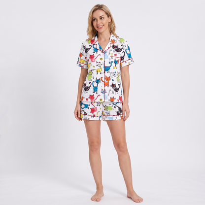 Crayon Cats Women's Pajama Set - Multicolor - short sleeve and shorts