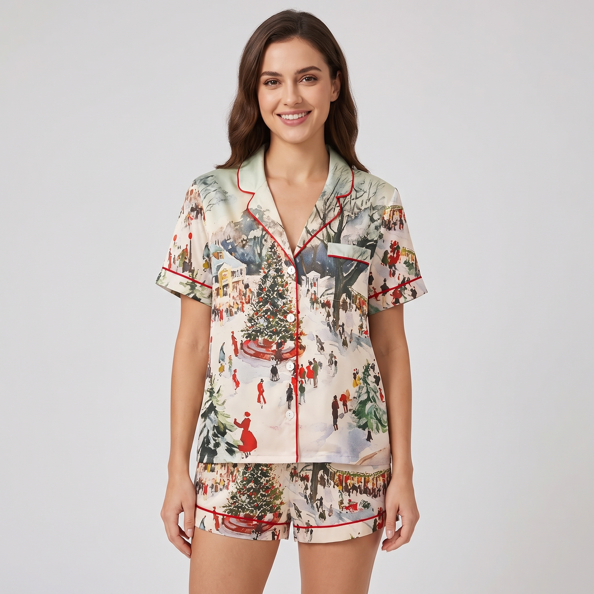 Winter Town Square Women's Pajama Set - short sleeve and shorts