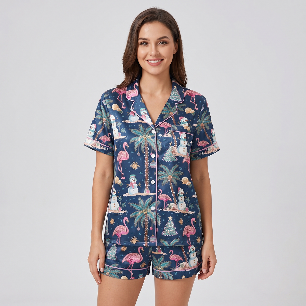 Fa La La Flamingos Women's Pajama Set - short sleeve and shorts