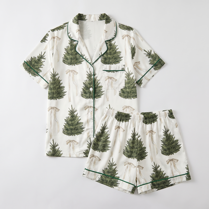 White Bow Evergreens Women's Pajama Set - flat lay