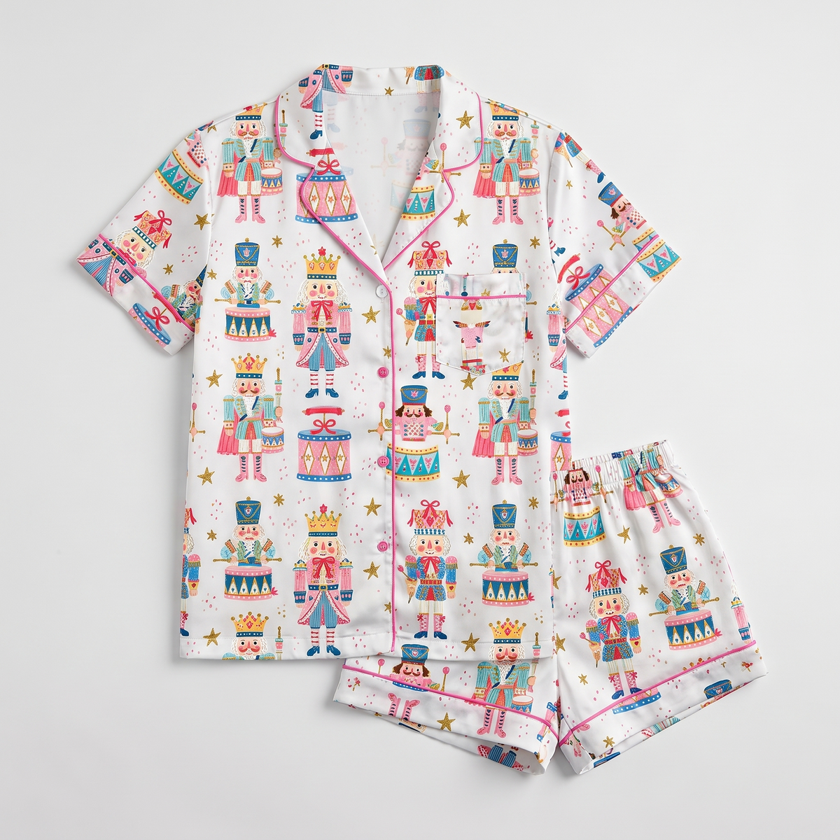 Candy Nutcracker Rows Women's Pajama Set - flat lay