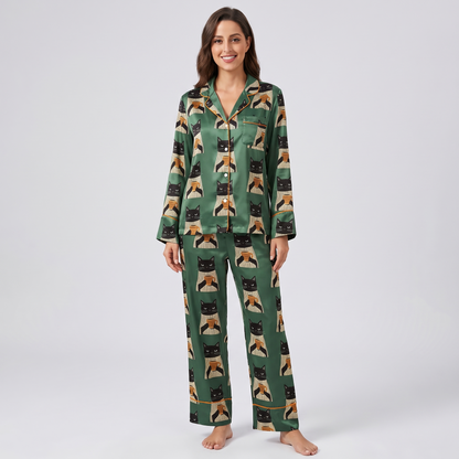 Morning Mug Cats Women's Pajama Set - long sleeve and pants