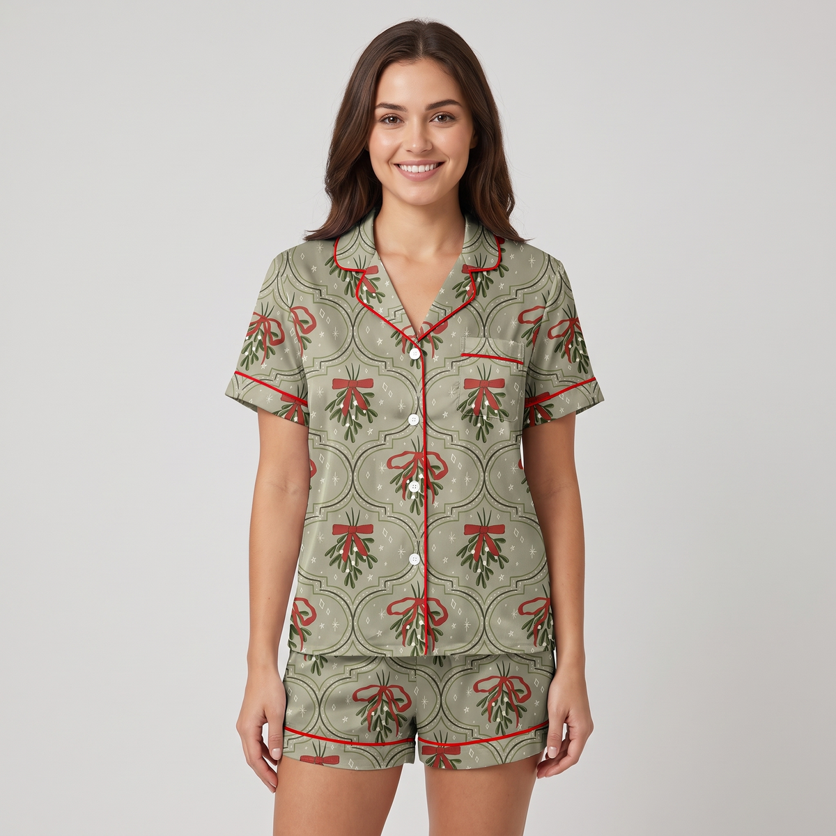 Sage Mistletoe Arches Women's Pajama Set - short sleeve and shorts