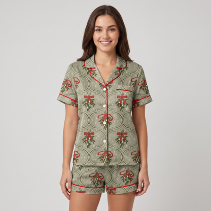 Sage Mistletoe Arches Women's Pajama Set - short sleeve and shorts