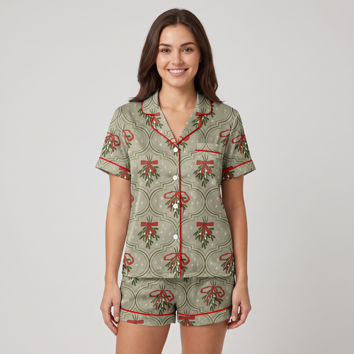 Sage Mistletoe Arches Women's Pajama Set - short sleeve and shorts