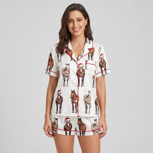 Holiday Horses Women's Pajama Set - short sleeve and shorts
