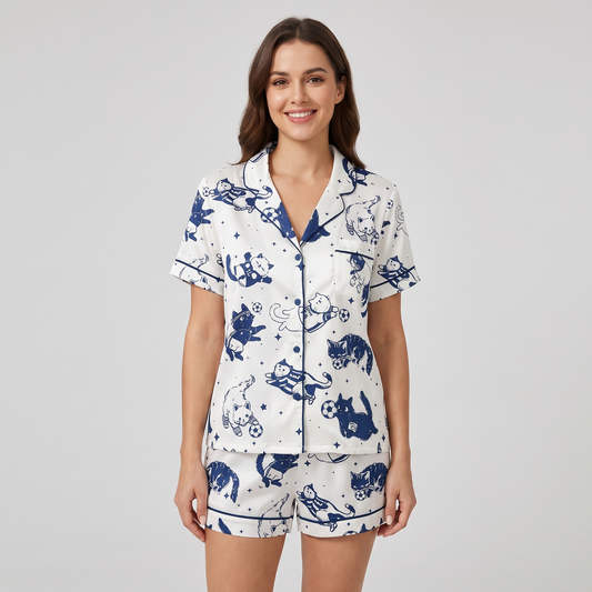 Soccer Cats Women's Pajama Set - short sleeve and shorts