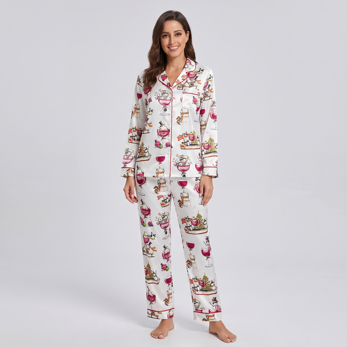 Sleigh Full Of Wine Women's Pajama Set - long sleeve and pants