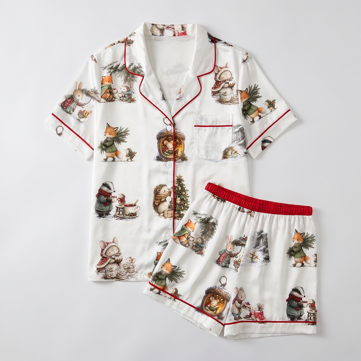 Cozy Woodland Critters Women's Pajama Set - flat lay