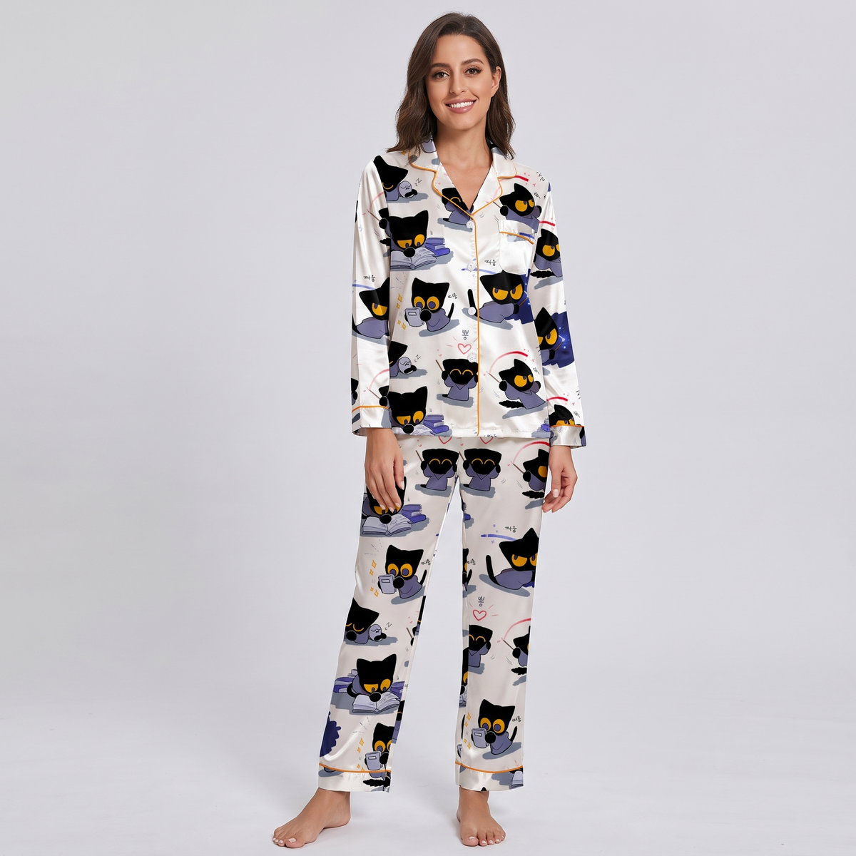 Sleepy Study Kittens Women's Pajama Set - long sleeve and pants