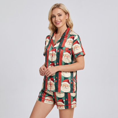 Candy Stripe Santas Women's Pajama Set - short sleeve and shorts