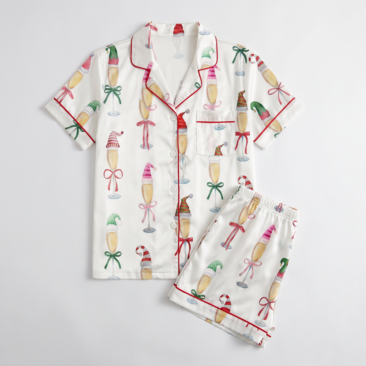 Santa Champagne Flutes Women's Pajama Set - flat lay