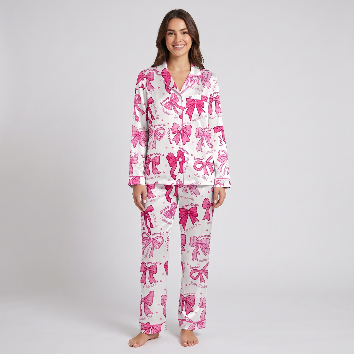 Faith Coquette Bows Women's Pajama Set - long sleeve and pants