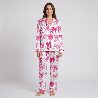 Faith Coquette Bows Women's Pajama Set - long sleeve and pants