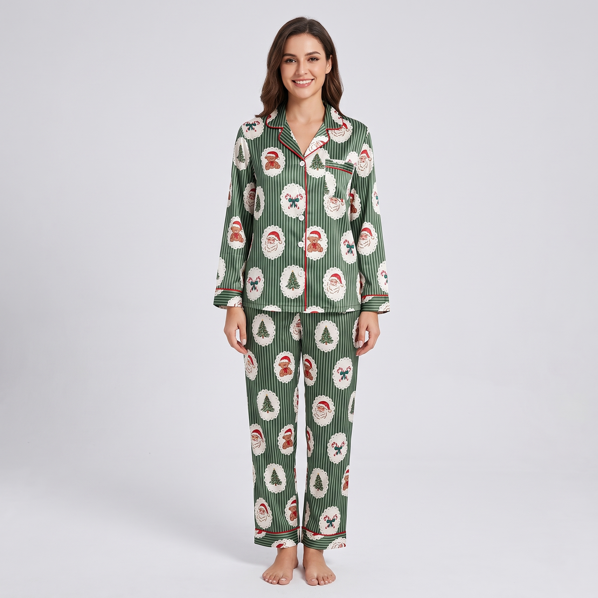 Green Cameo Christmas Women's Pajama Set - long sleeve and pants