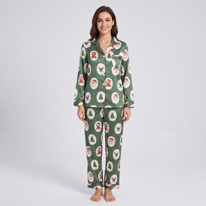 Green Cameo Christmas Women's Pajama Set - long sleeve and pants