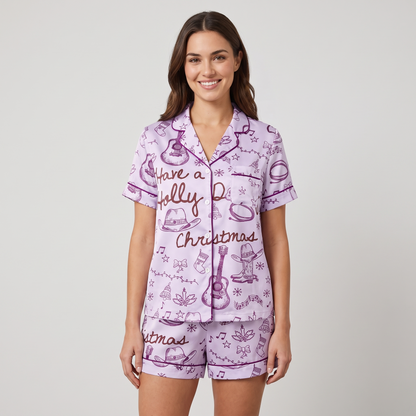 Have A Holly Dolly Christmas Women's Pajama Set - Purple