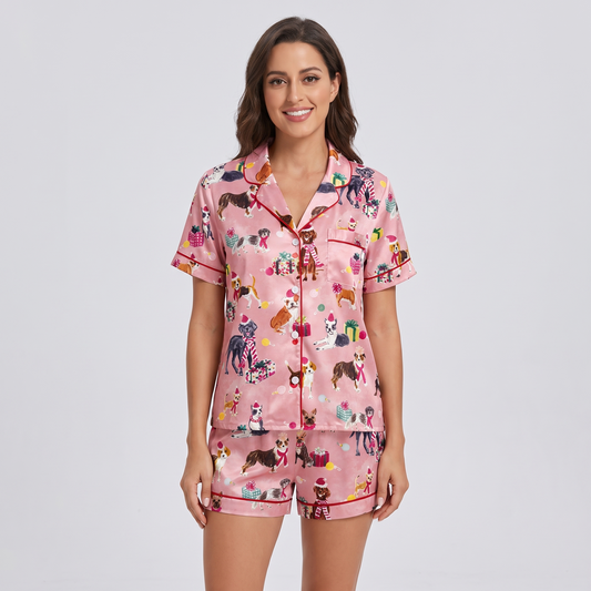 Pink Pup Parade Women's Pajama Set - short sleeve and shorts