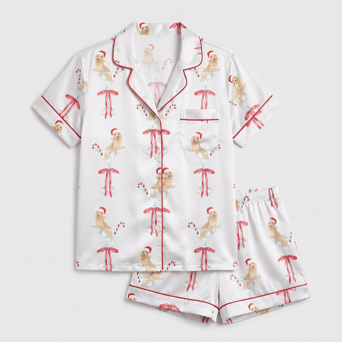 Dachshund Cocktail Hour Women's Pajama Set - flat lay