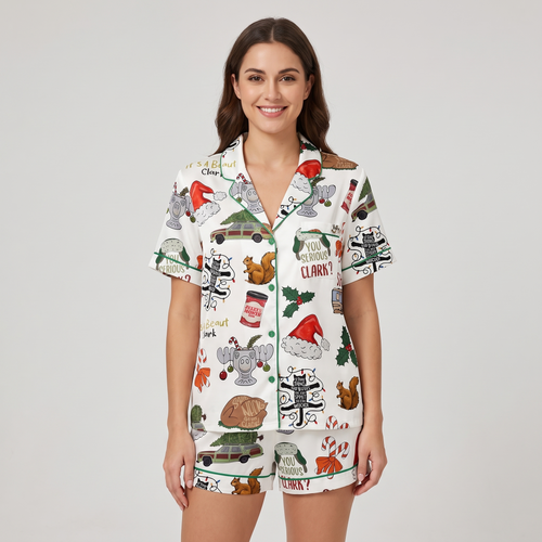Hap-Hap-Happiest Christmas Inspired Women's Pajama Set - short sleeve and shorts