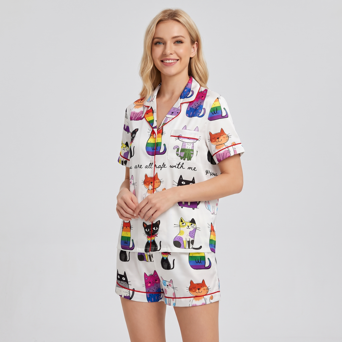 Safe With Me Cats Women's Pajama Set - short sleeve and shorts
