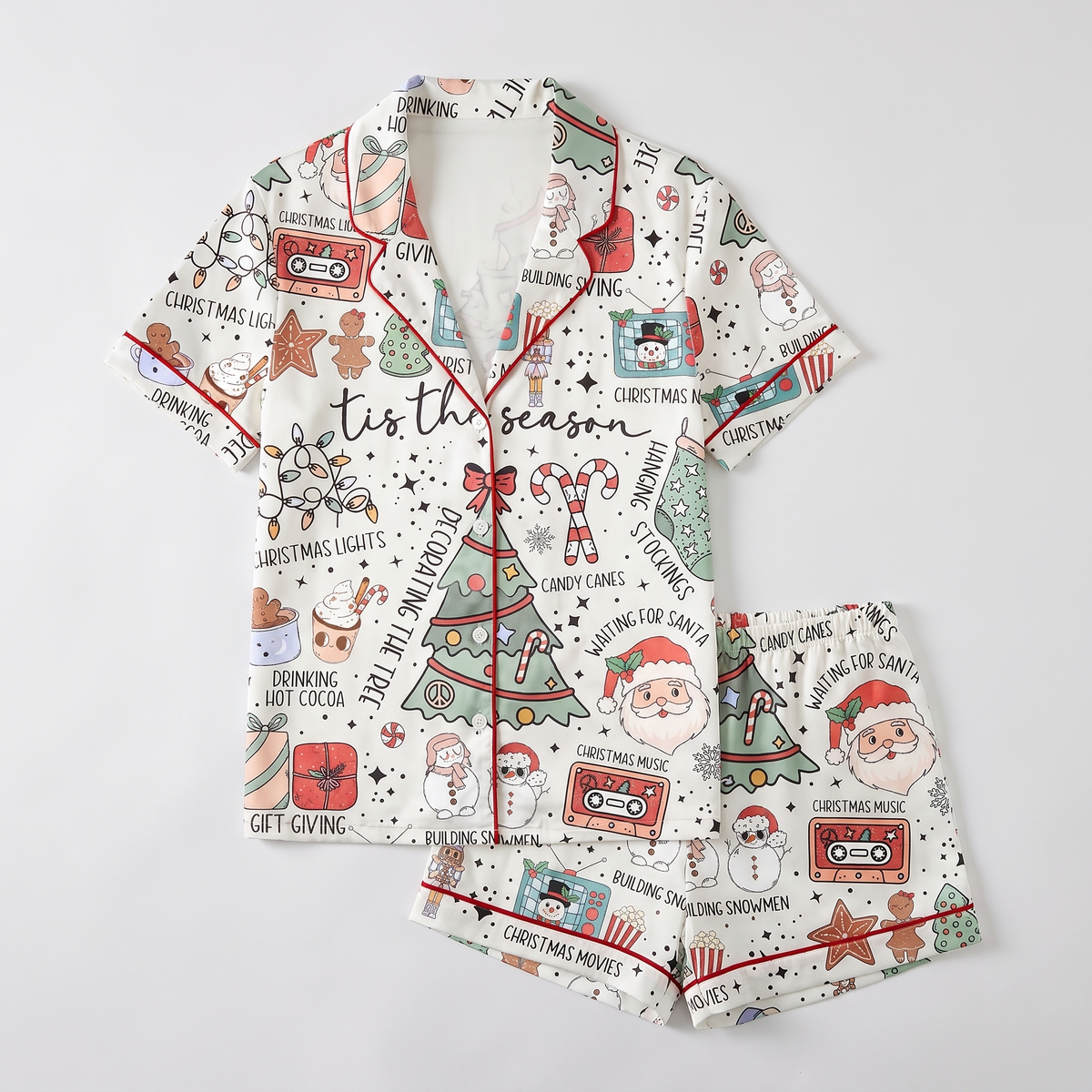 Tis The Season Doodles Women's Pajama Set - flat lay