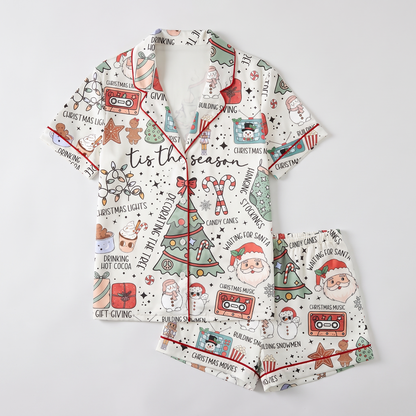 Tis The Season Doodles Women's Pajama Set - flat lay
