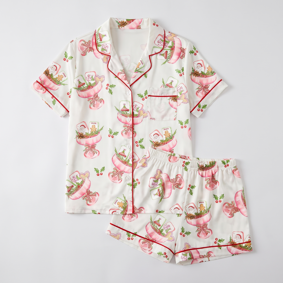 Mahjong Cocktail Party Women's Pajama Set - flat lay