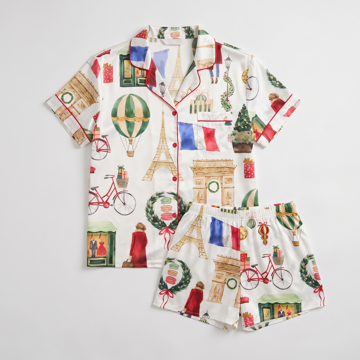 Paris Flags & Landmarks Women's Pajama Set - flat lay