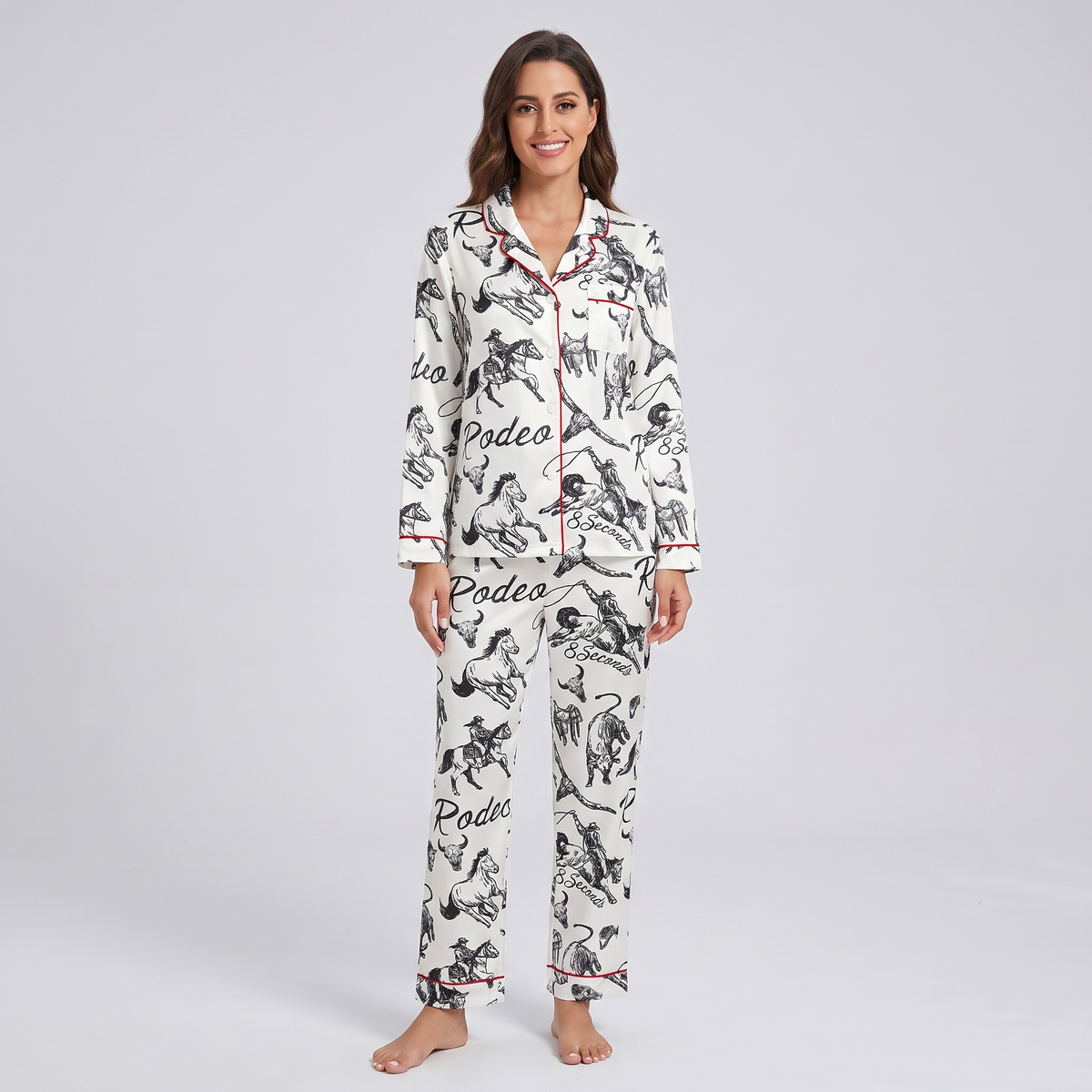 Black Ink Rodeo Horse Women's Pajama Set - long sleeve and pants