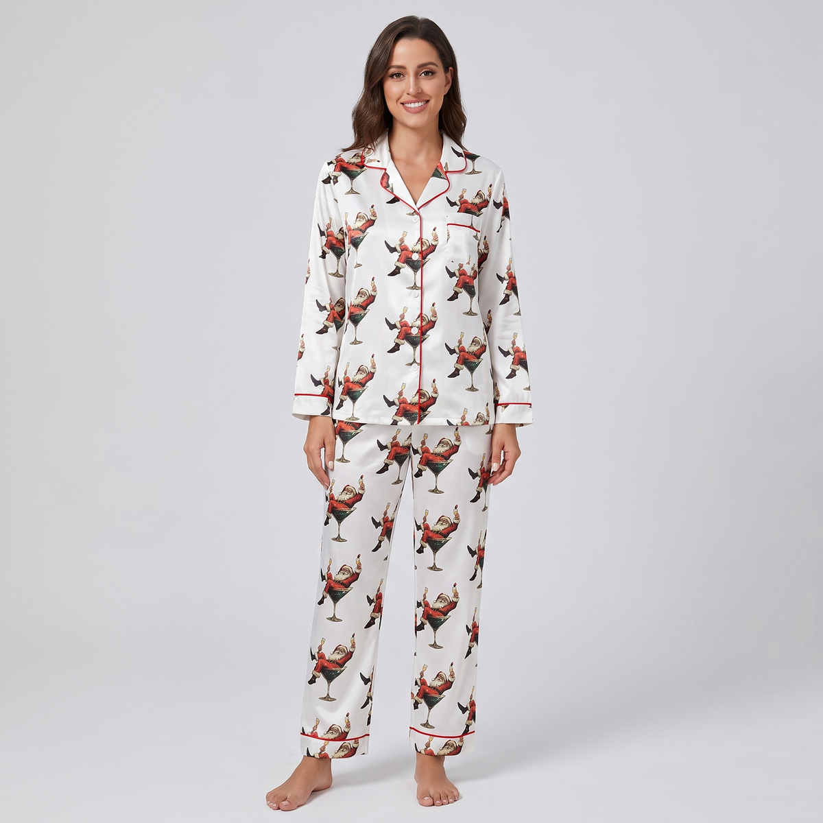 Santa In A Martini Glass Women's Pajama Set - long sleeve and pants