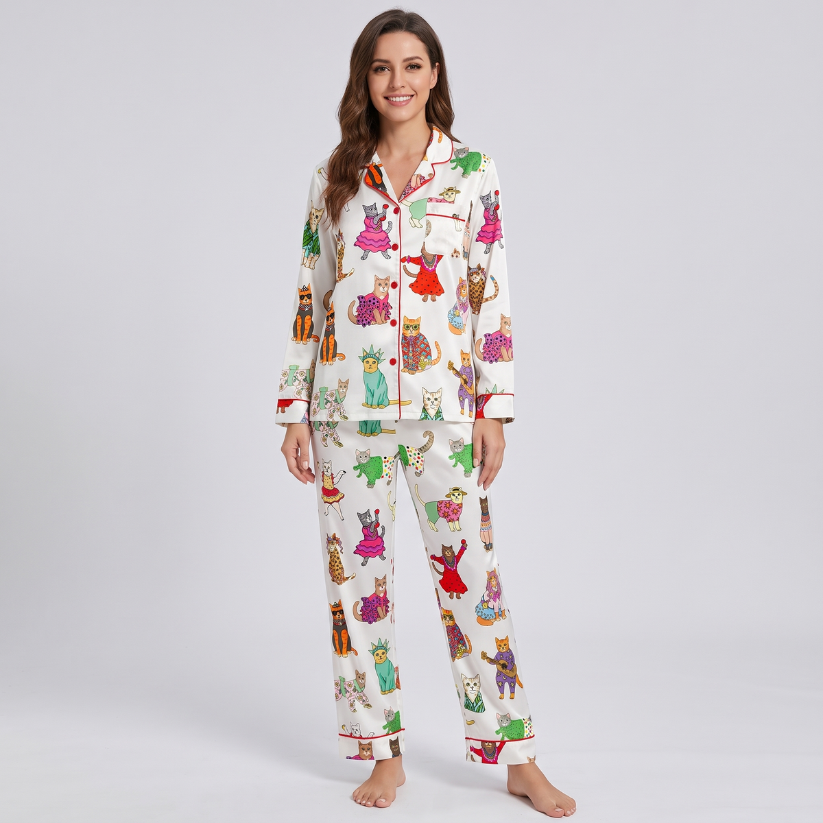 Cat Fashion Parade Women's Pajama Set - long sleeve and pants