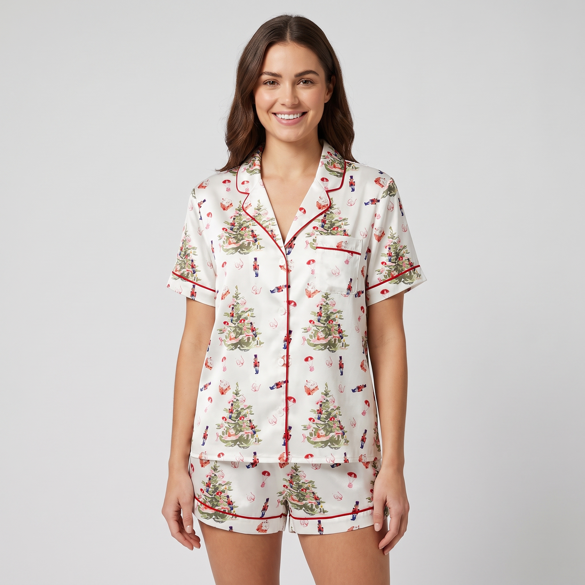 Nutcracker Toy Tree Women's Pajama Set - short sleeve and shorts