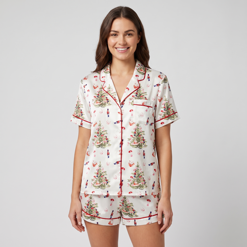 Nutcracker Toy Tree Women's Pajama Set - short sleeve and shorts
