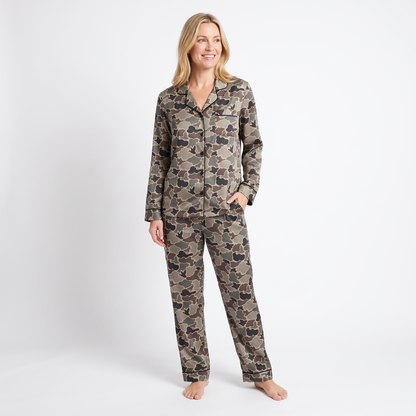 Duck Season Camo Women's Pajama Set - Old School Duck Camo - long sleeve and pants